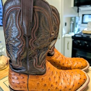 Brown and Black Ostrich Leather Cowboy Boots